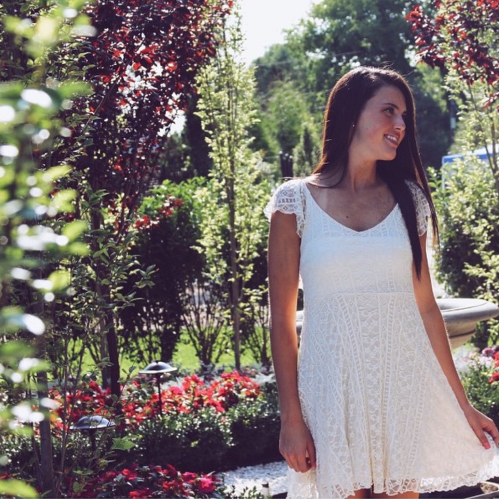 Cream Urban Outfitters Lace Dress